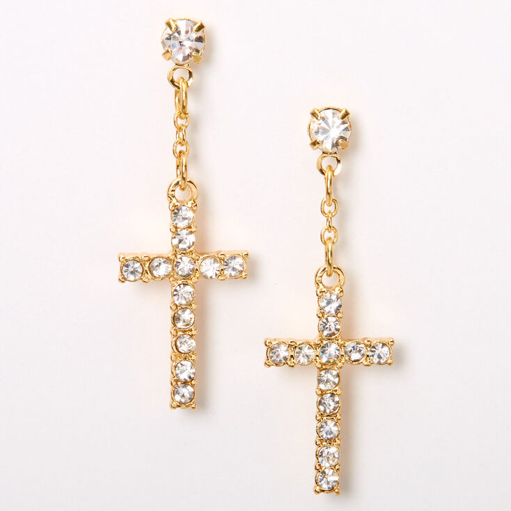 Western Faux Pearl Cross Silver-tone Dangling Earrings 2.5"